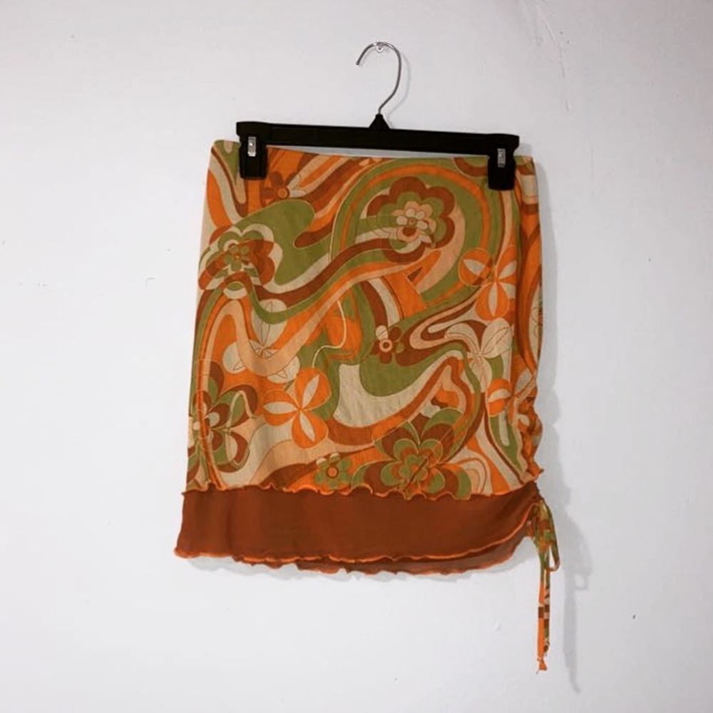 Orange and green mini skirt